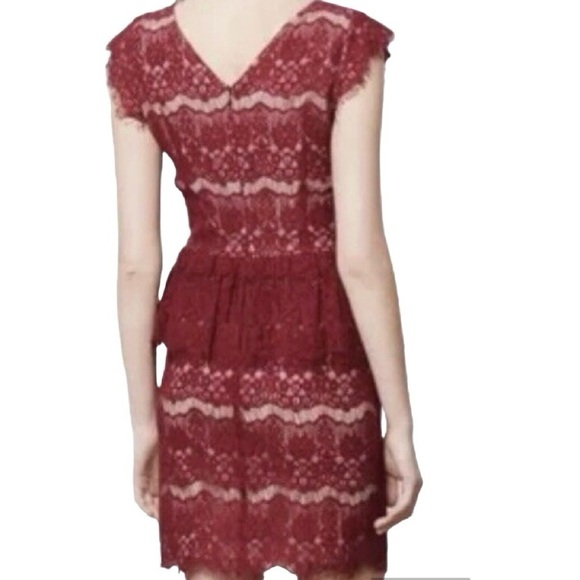 Anthropologie Maeve Elsa Burgundy Lace Peplum Lined Dress Size XS - Picture 9 of 11